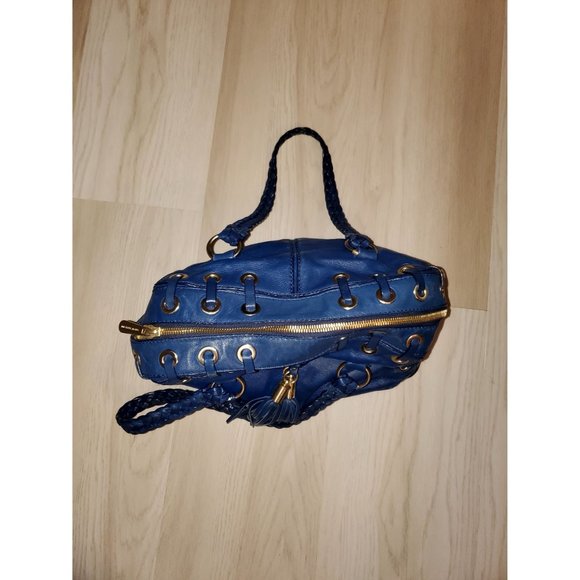 Michael Kors Blue Leather Handbag With Braided Handles & Tassel Detailing - Picture 6 of 11